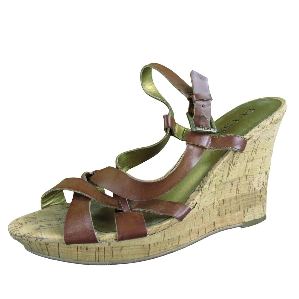 Guess Women's Neona Strappy Brown Synthetic Sz 8.5 Medium‎ Gently Used 2025